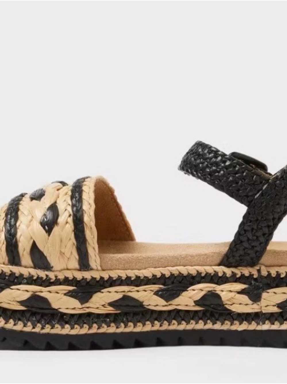 Woven Black and Natural Platform Sandal - Women 7.5 Girls Size 6